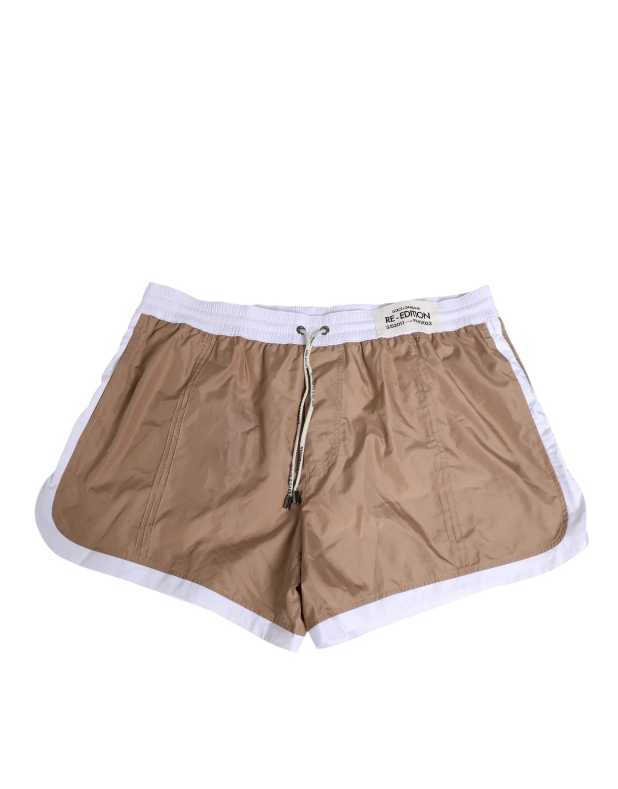Dolce & Gabbana Brown White Polyester Re-Edition Shorts Swimwear - IT5 | M - Swim Boxers