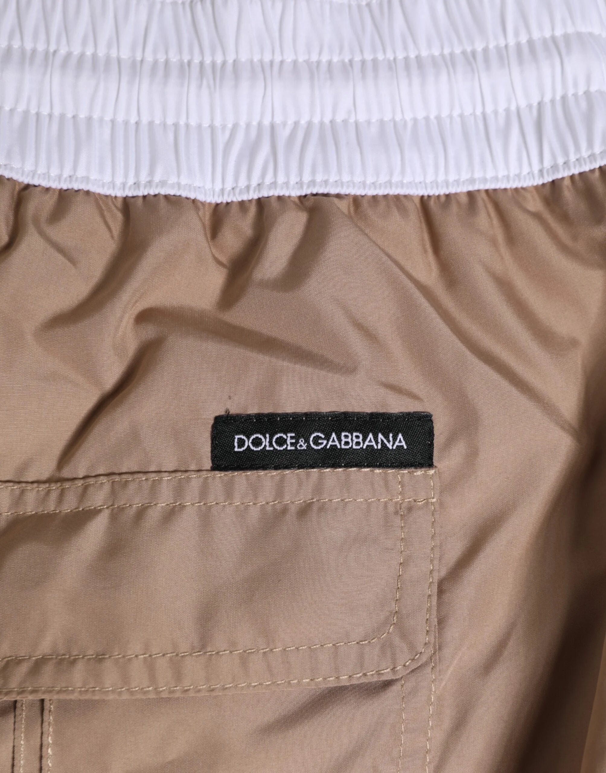 Dolce & Gabbana Brown White Polyester Re-Edition Shorts Swimwear - IT5 | M - Swim Boxers