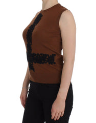 Dolce & Gabbana Brown Wool Black Lace Vest Sweater Top - IT38|XS - Sweaters