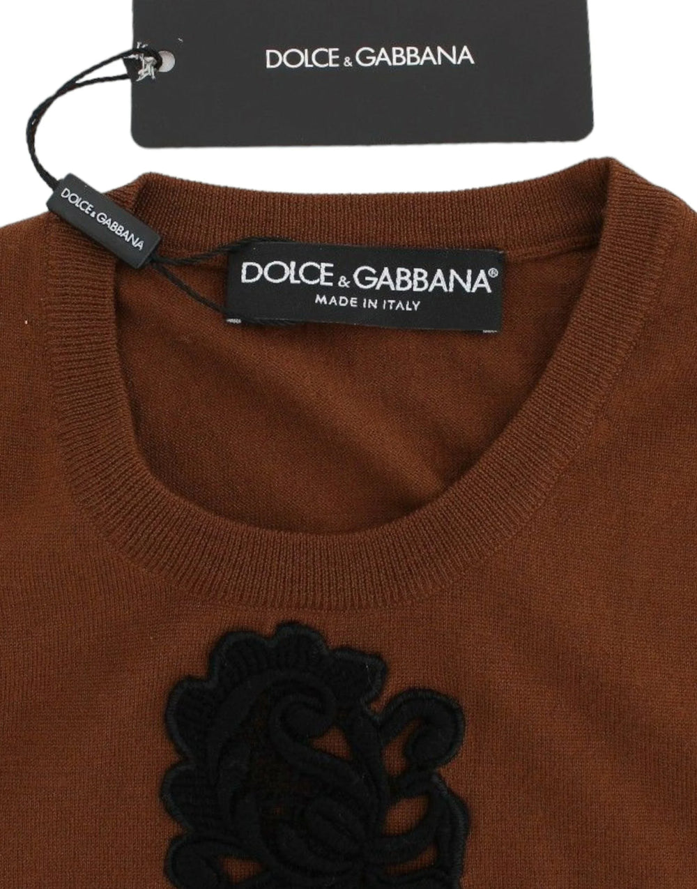 Dolce & Gabbana Brown Wool Black Lace Vest Sweater Top - IT38|XS - Sweaters