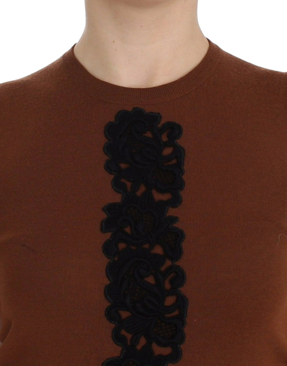 Dolce & Gabbana Brown Wool Black Lace Vest Sweater Top - IT38|XS - Sweaters