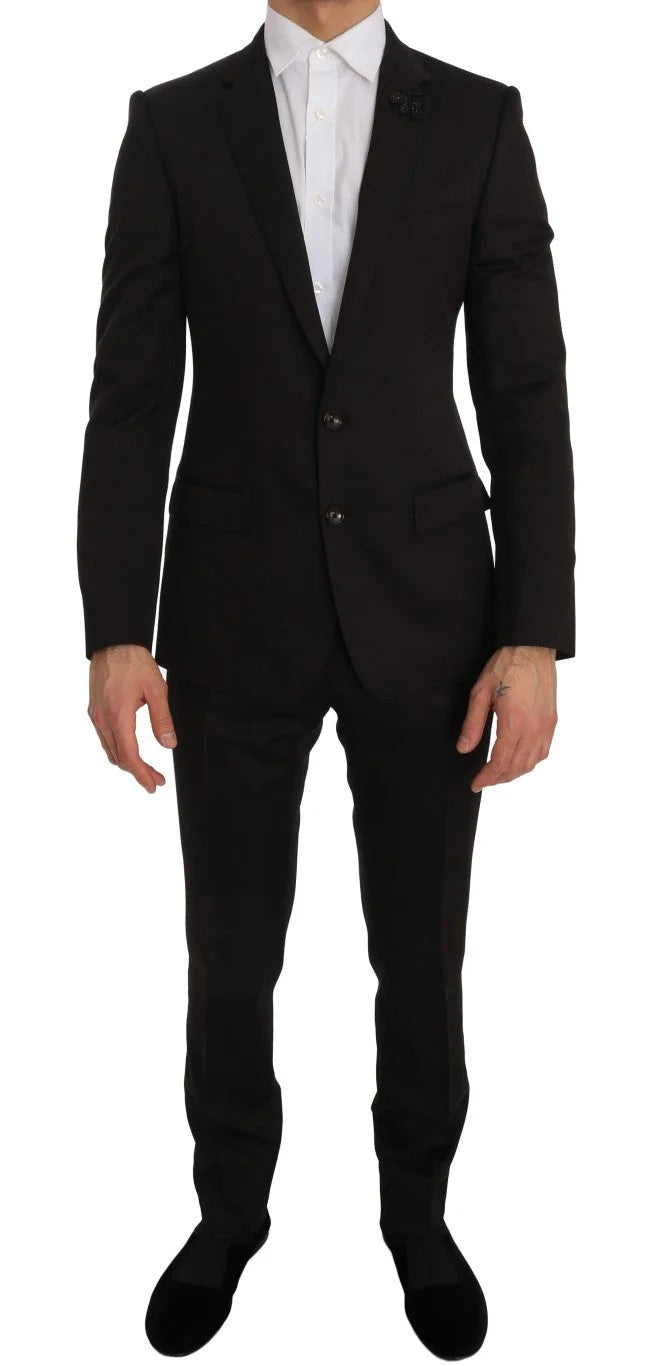 Dolce & Gabbana Brown Wool Crystal Bee Slim Fit MARTINI - IT46 | S - Pant Suits