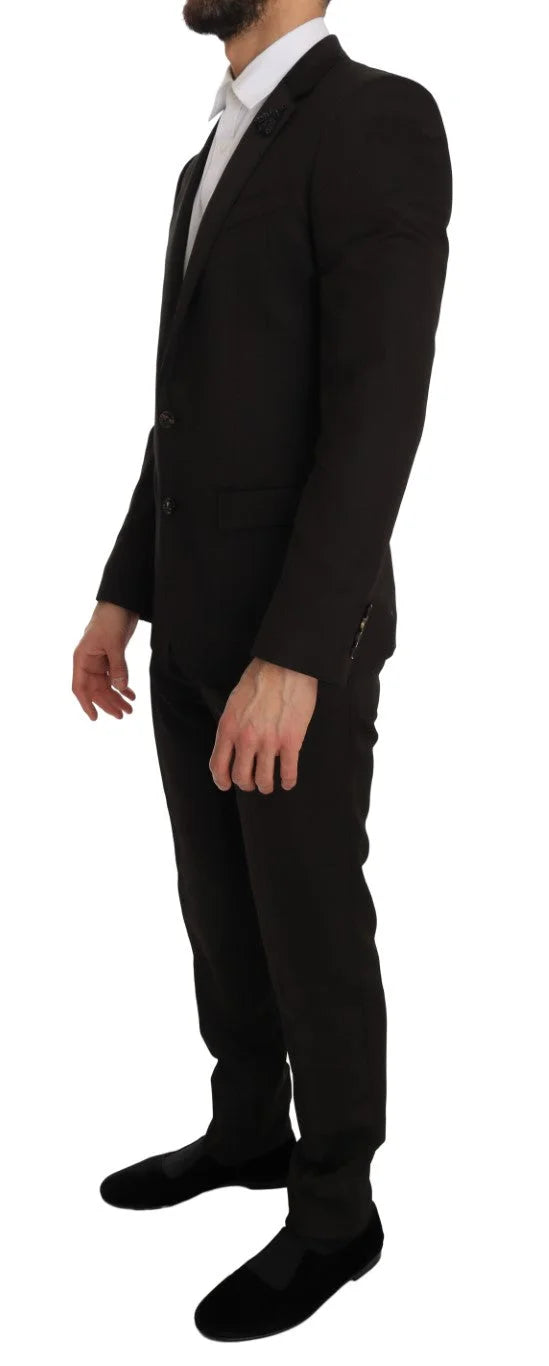 Dolce & Gabbana Brown Wool Crystal Bee Slim Fit MARTINI - IT46 | S - Pant Suits