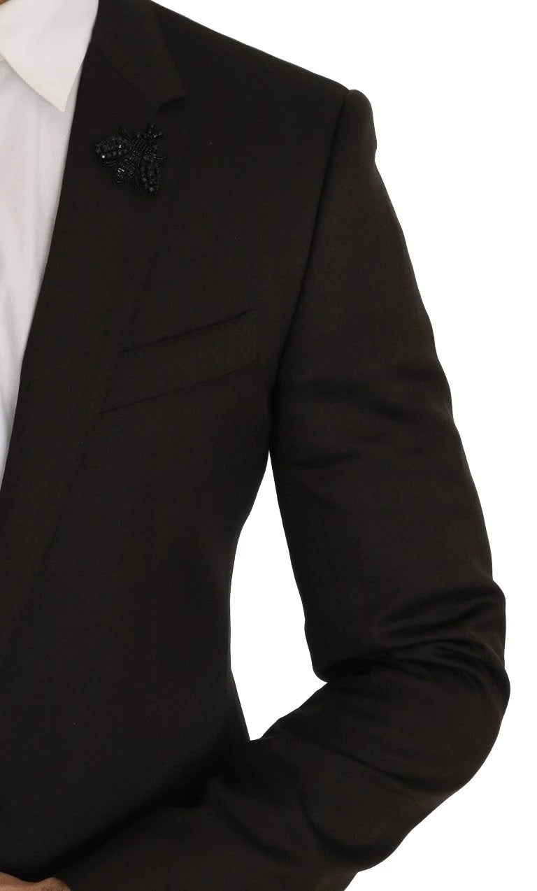 Dolce & Gabbana Brown Wool Crystal Bee Slim Fit MARTINI - IT46 | S - Pant Suits