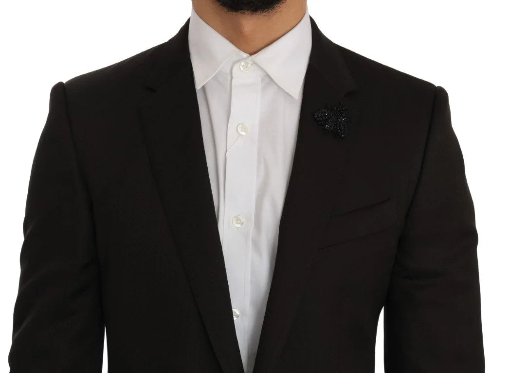 Dolce & Gabbana Brown Wool Crystal Bee Slim Fit MARTINI - IT46 | S - Pant Suits