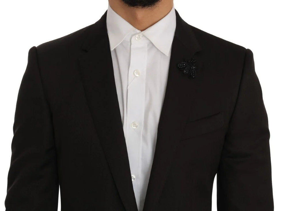 Dolce & Gabbana Brown Wool Crystal Bee Slim Fit MARTINI - IT46 | S - Pant Suits
