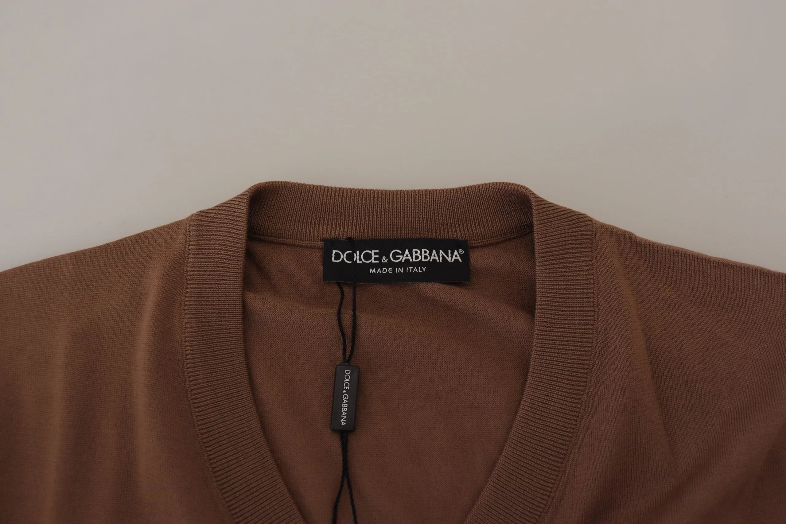 Dolce & Gabbana Brown Wool Men V-neck Pullover Sweater - IT39 | S - Sweaters