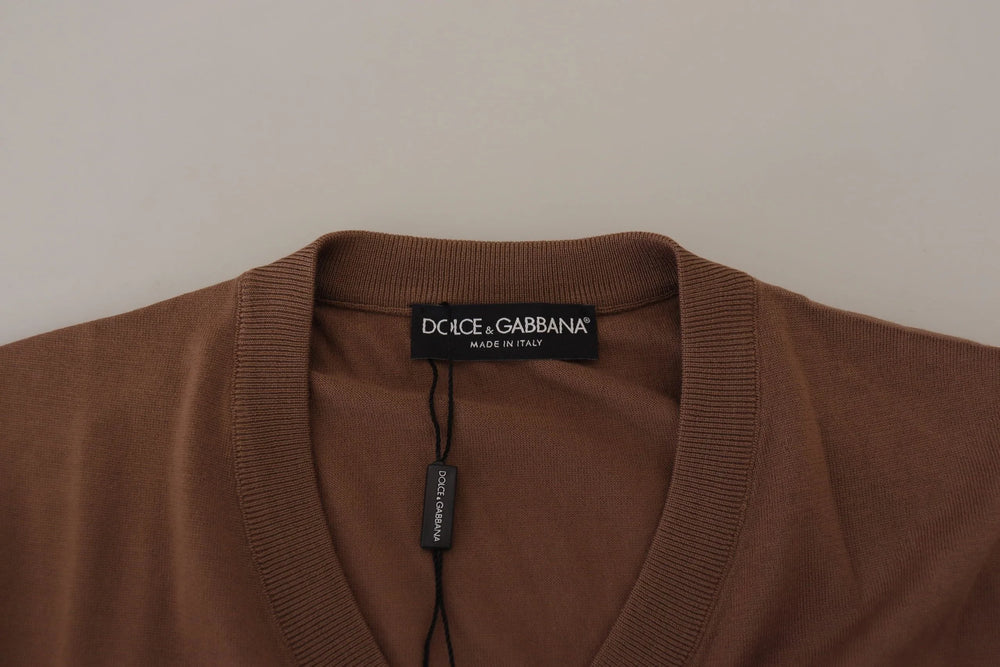 Dolce & Gabbana Brown Wool Men V-neck Pullover Sweater - IT39 | S - Sweaters