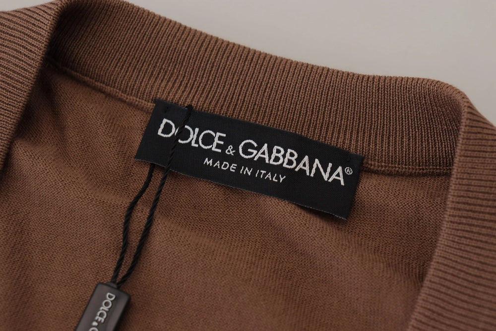 Dolce & Gabbana Brown Wool Men V-neck Pullover Sweater - IT39 | S - Sweaters