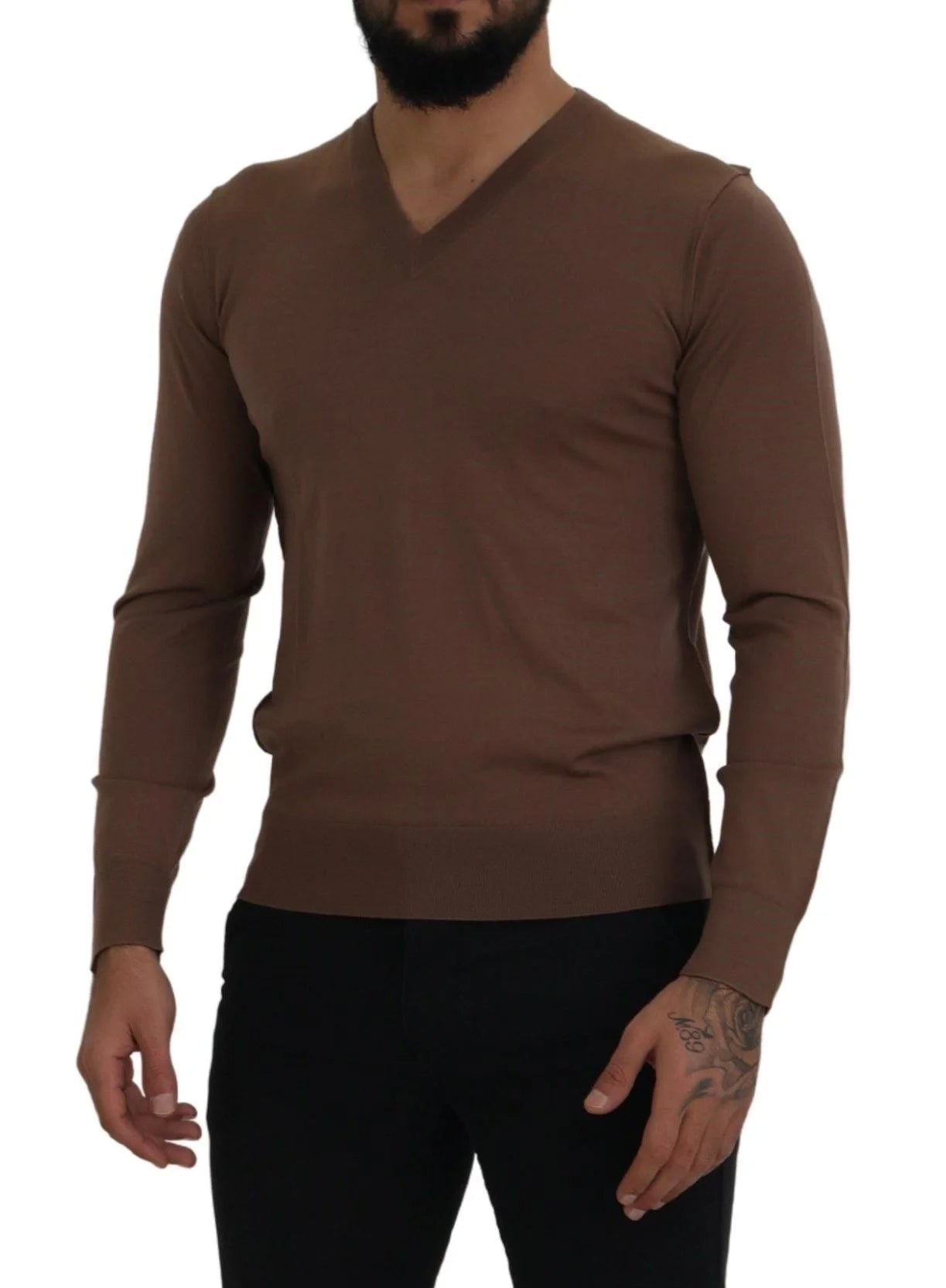 Dolce & Gabbana Brown Wool Men V-neck Pullover Sweater - IT39 | S - Sweaters