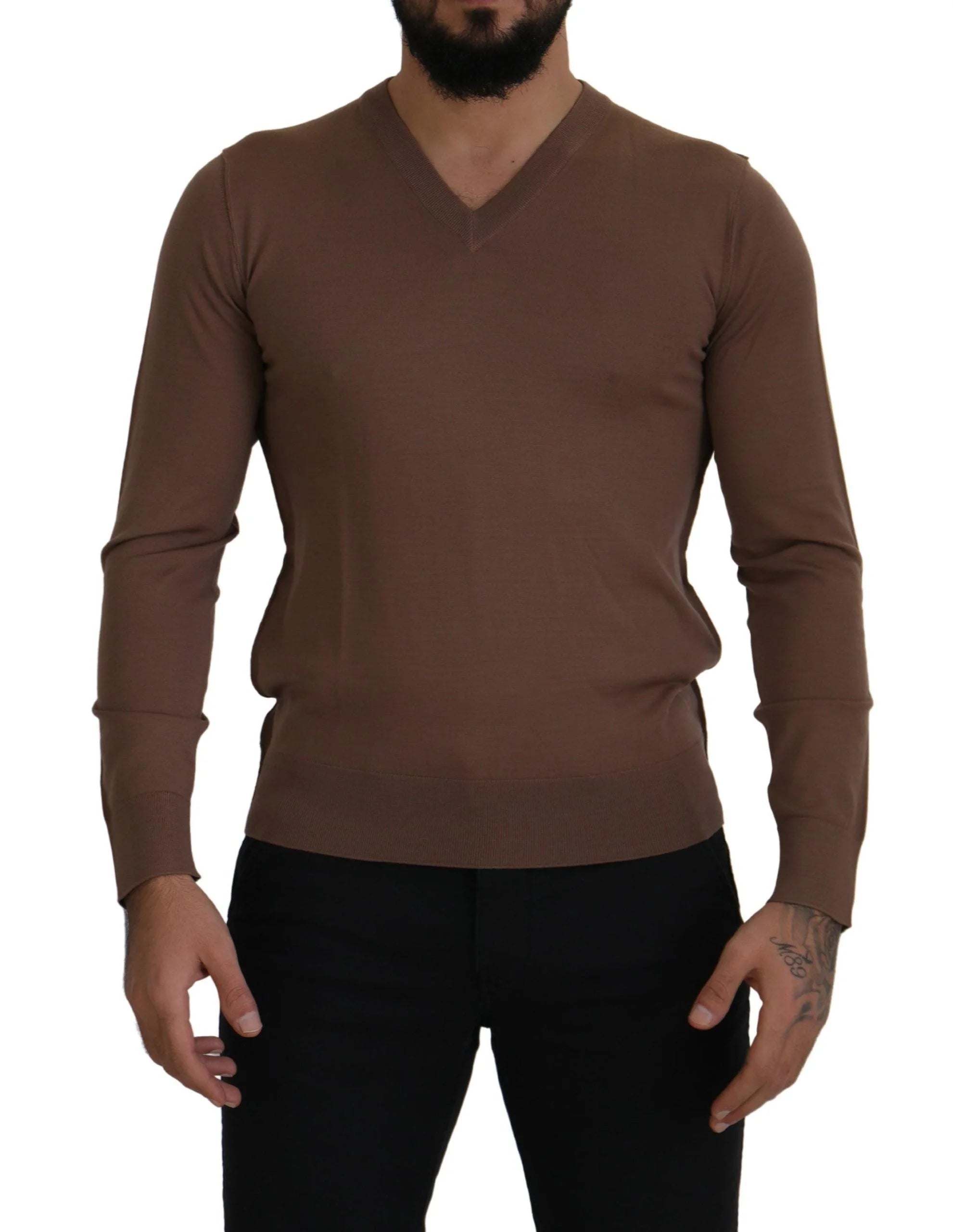 Dolce & Gabbana Brown Wool Men V-neck Pullover Sweater - IT39 | S - Sweaters