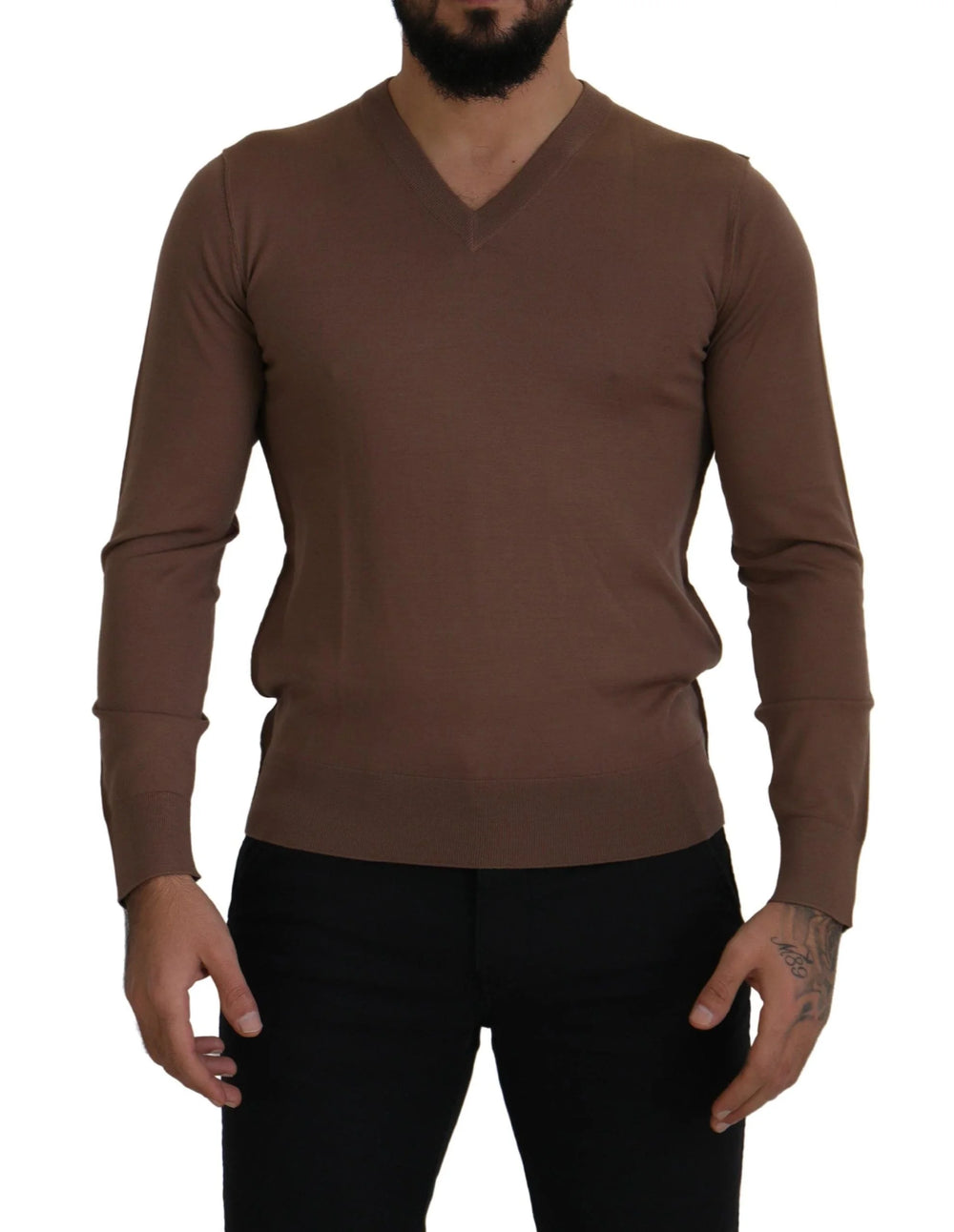 Dolce & Gabbana Brown Wool Men V-neck Pullover Sweater - IT39 | S - Sweaters