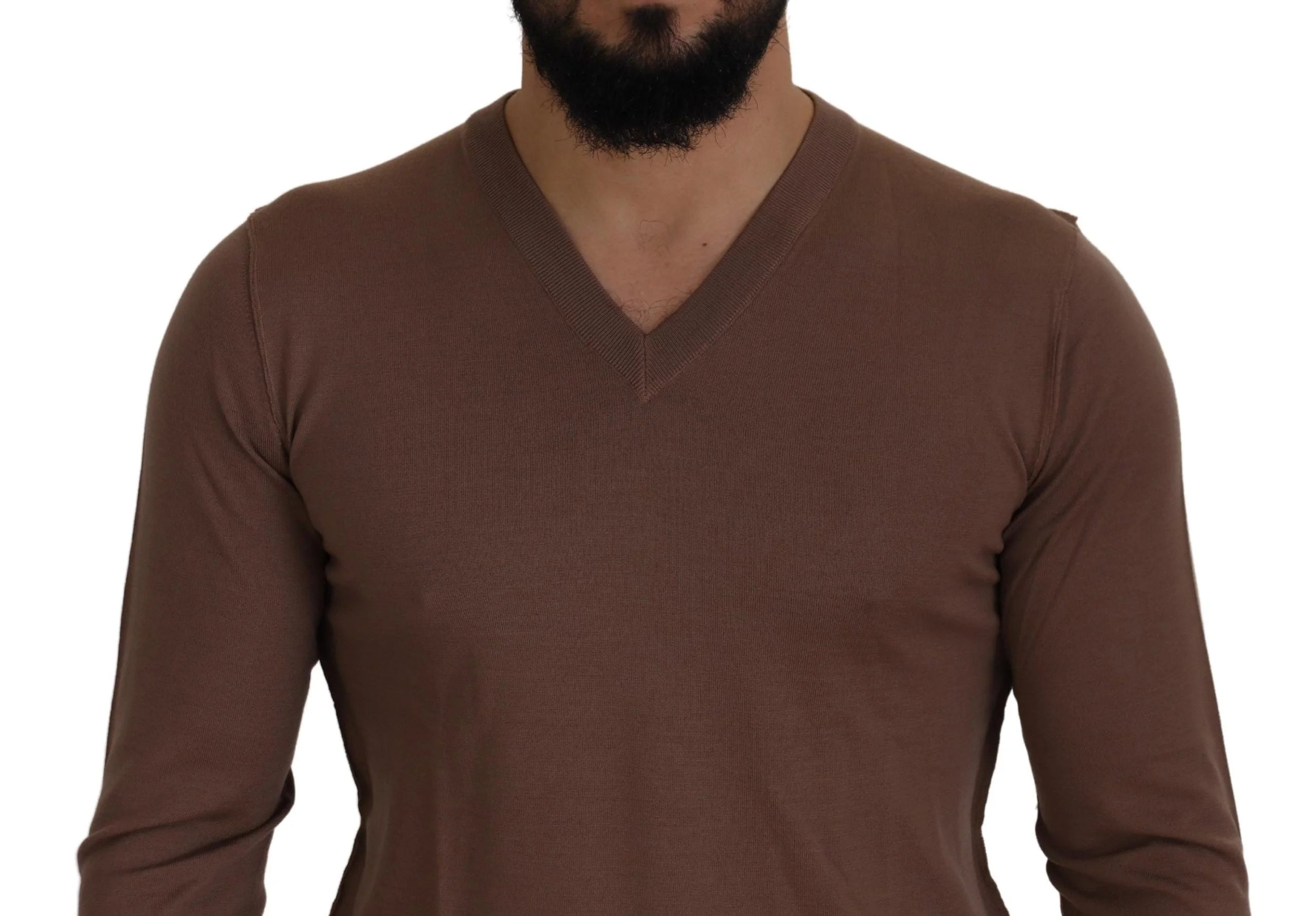 Dolce & Gabbana Brown Wool Men V-neck Pullover Sweater - IT39 | S - Sweaters