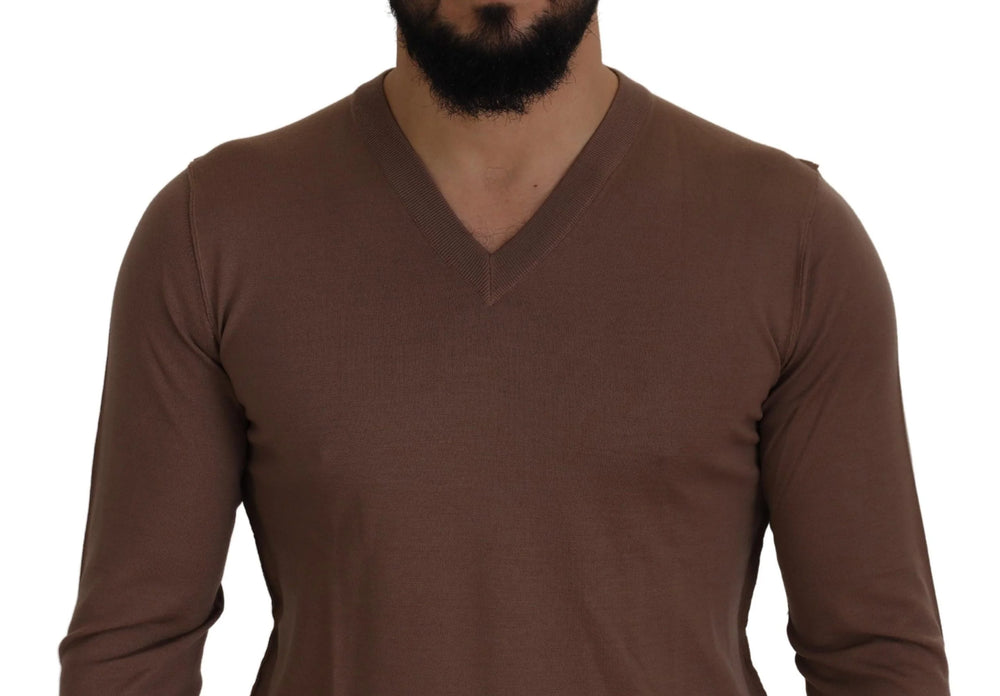 Dolce & Gabbana Brown Wool Men V-neck Pullover Sweater - IT39 | S - Sweaters