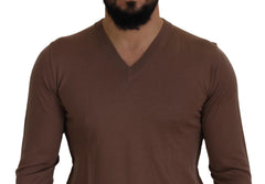 Dolce & Gabbana Brown Wool Men V-neck Pullover Sweater - IT39 | S - Sweaters