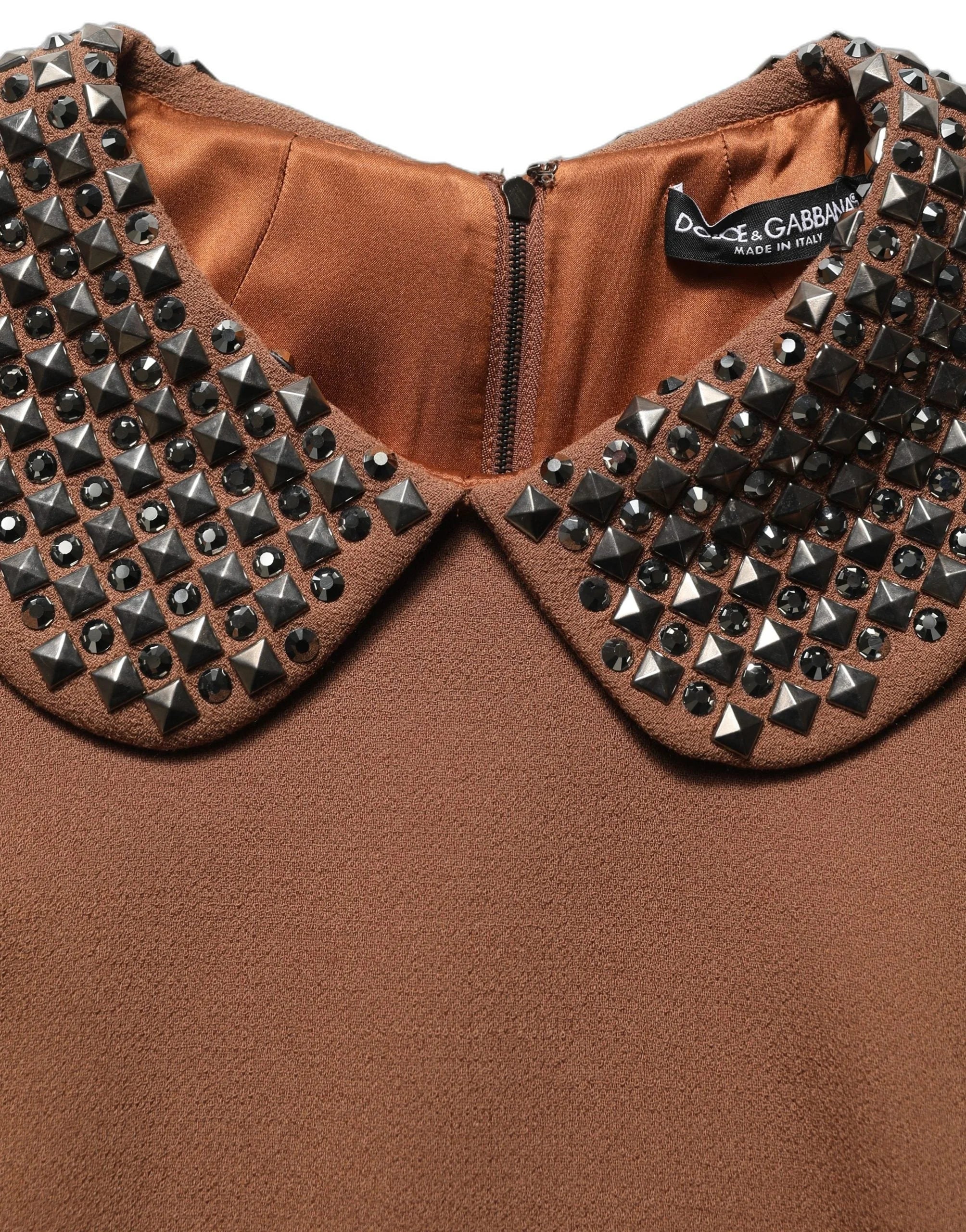 Dolce & Gabbana Brown Wool Rhinestone Embellished Midi Dress