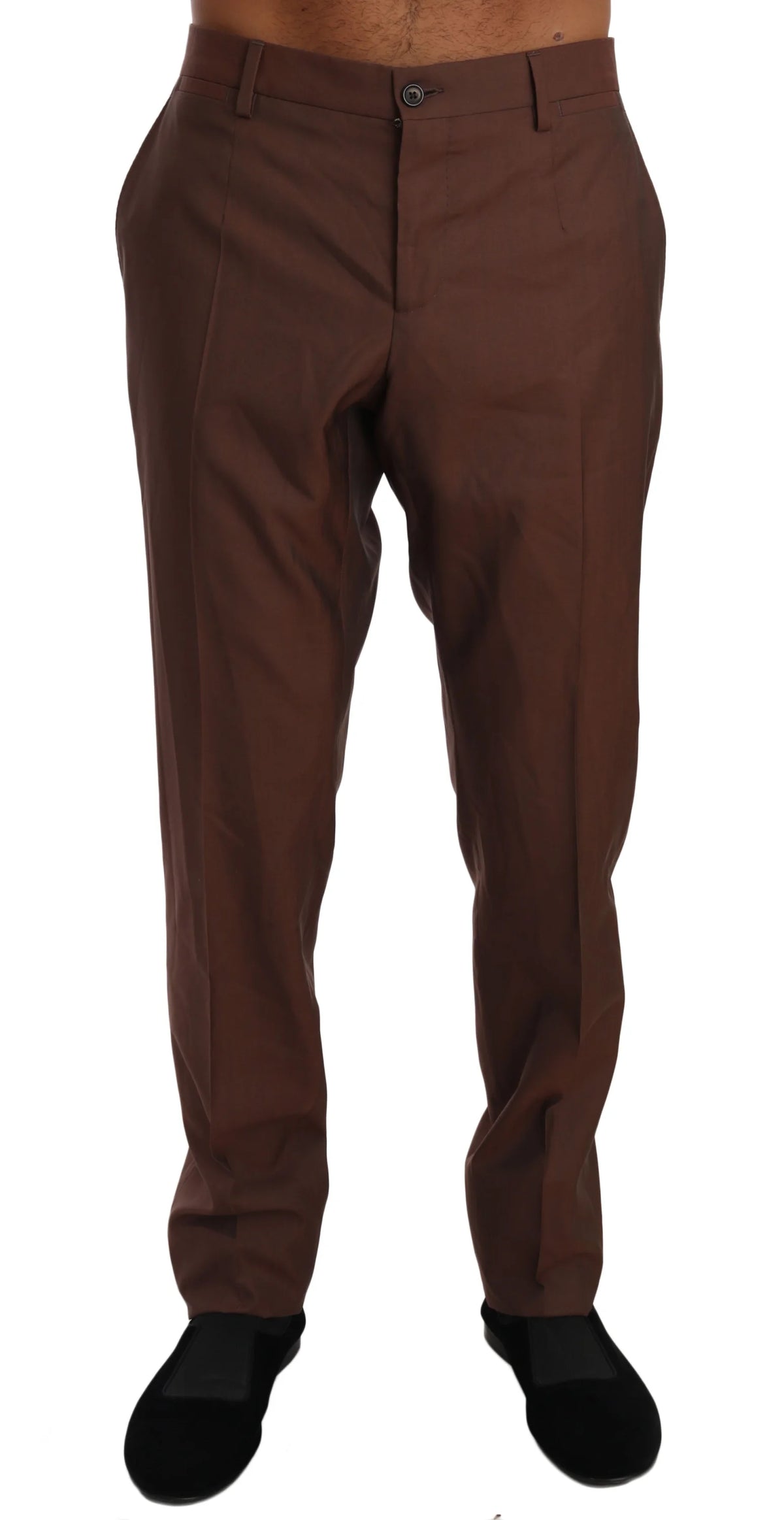 Dolce & Gabbana Brown Wool Silk Formal Trousers Pants - IT54 | XXL - Trousers