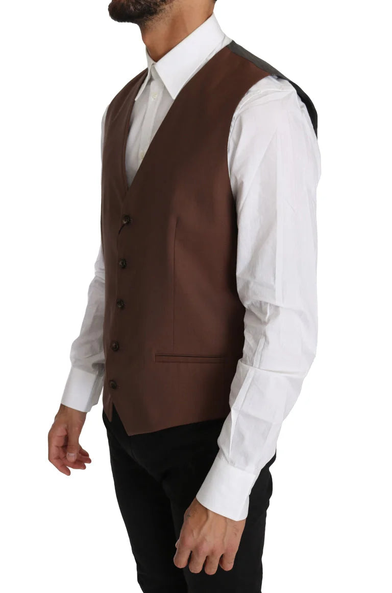 Dolce & Gabbana Brown Wool Silk Waistcoat Vest - IT50 | L - Vests