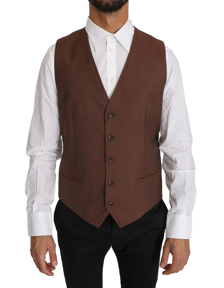 Dolce & Gabbana Brown Wool Silk Waistcoat Vest - IT50 | L - Vests