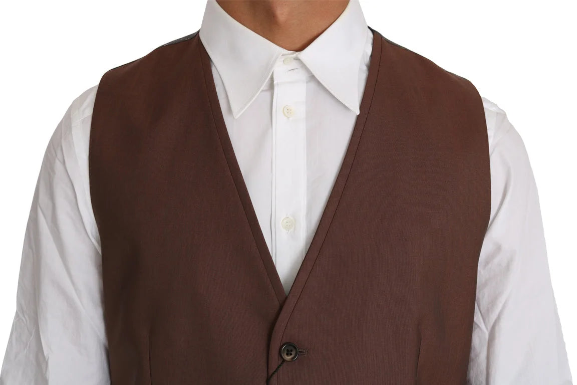 Dolce & Gabbana Brown Wool Silk Waistcoat Vest - IT50 | L - Vests
