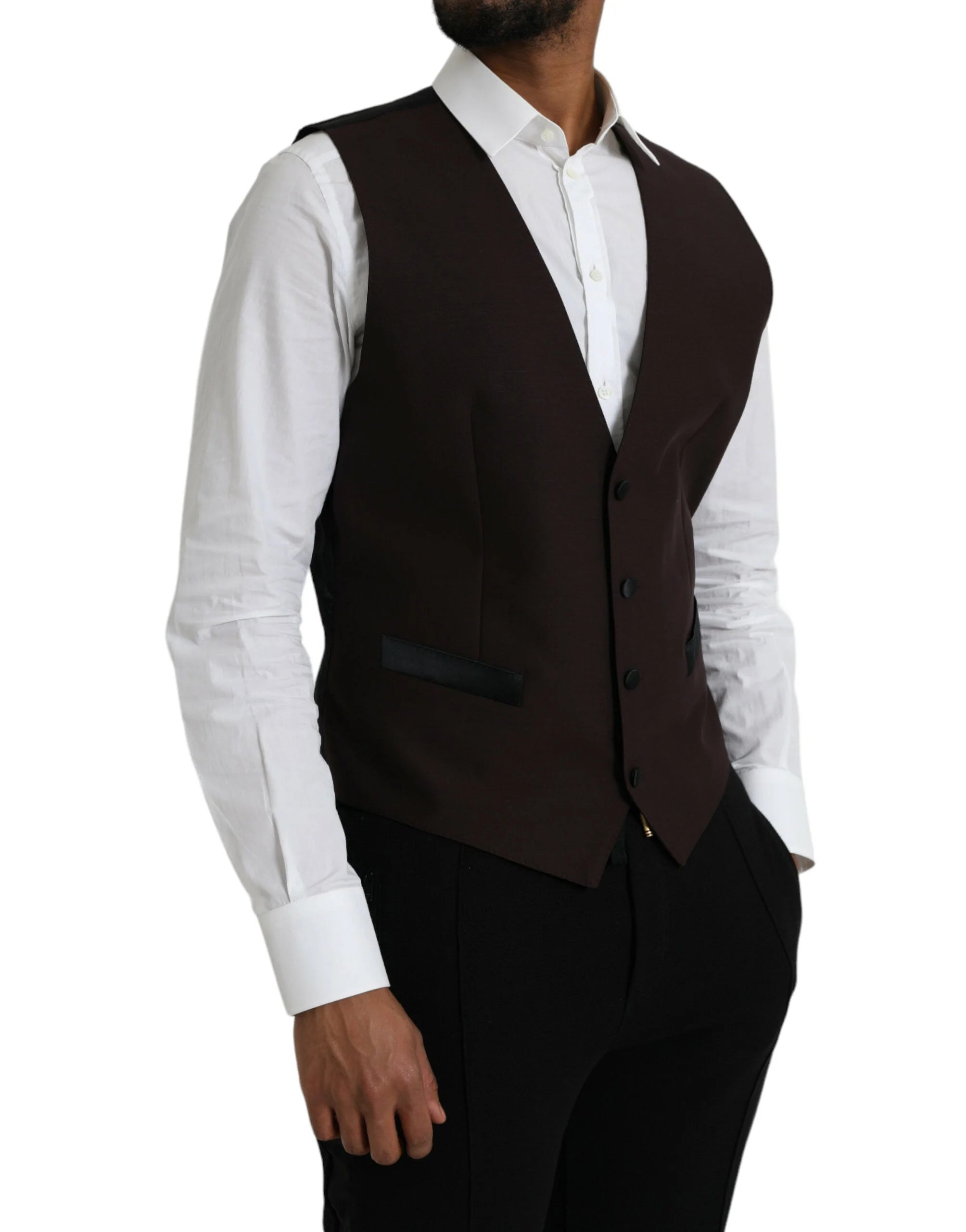 Dolce & Gabbana Brown Wool Waistcoat Dress Formal Vest - IT52 | XL - Vests