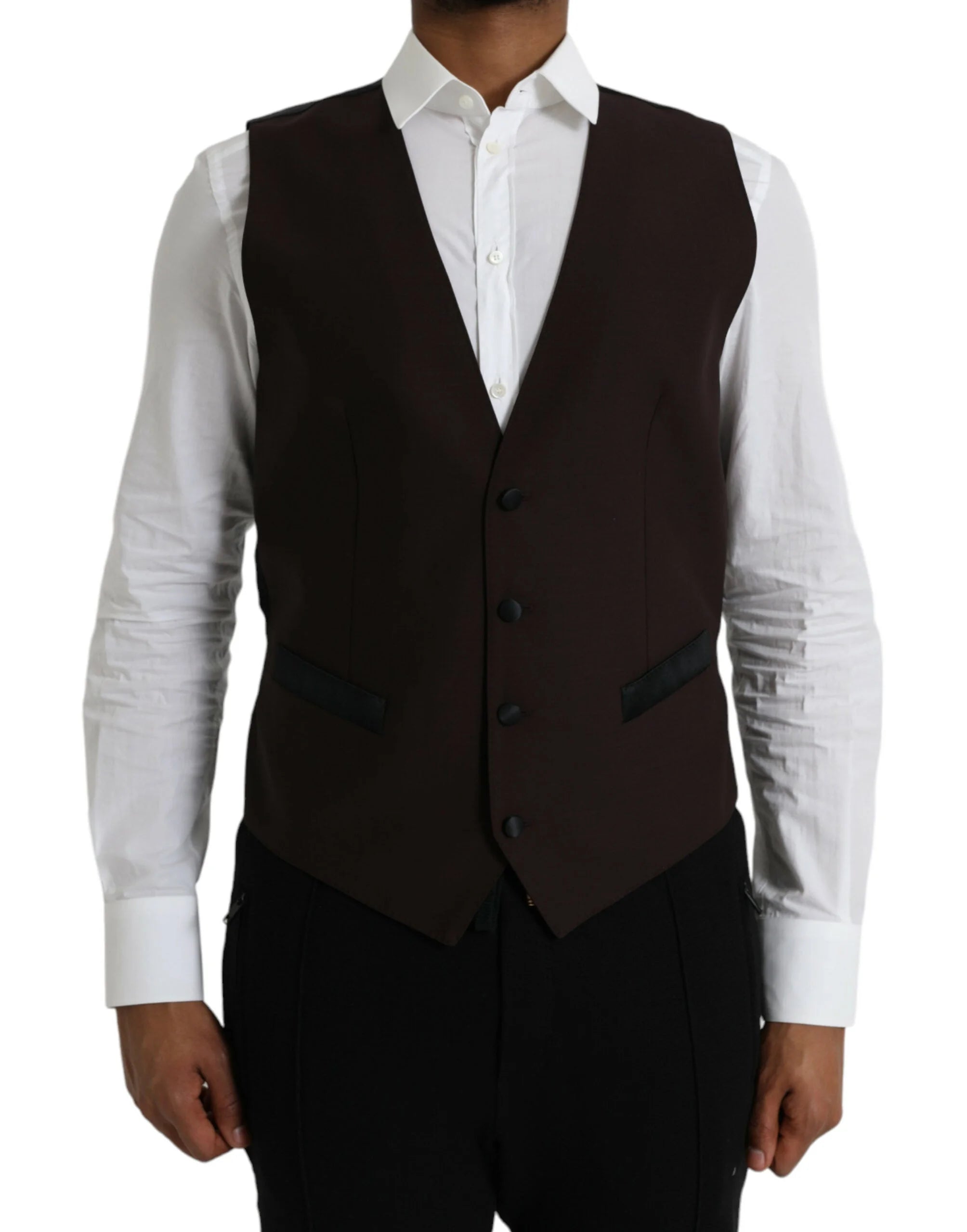 Dolce & Gabbana Brown Wool Waistcoat Dress Formal Vest - IT52 | XL - Vests