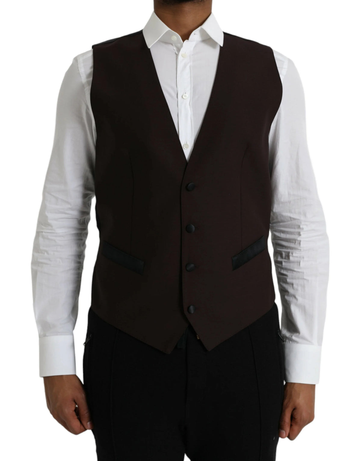 Dolce & Gabbana Brown Wool Waistcoat Dress Formal Vest - IT52 | XL - Vests