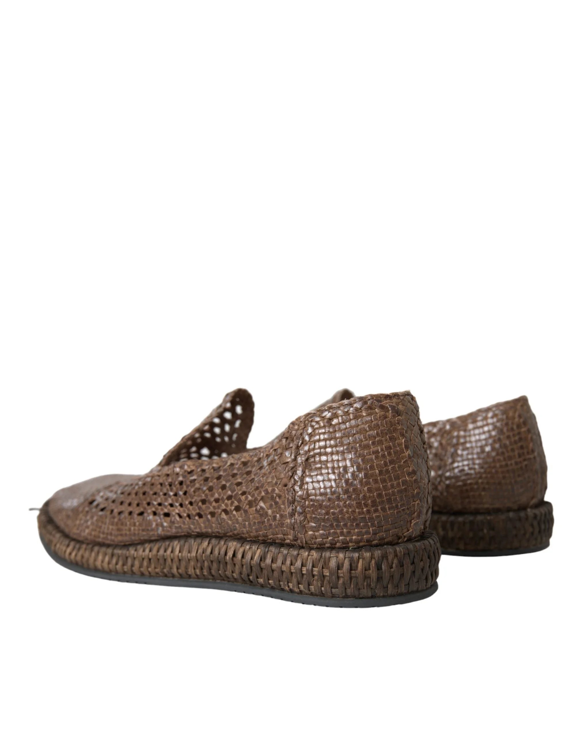 Dolce & Gabbana Brown Woven Leather Loafers Casual Shoes - EU41/US8 - Flats