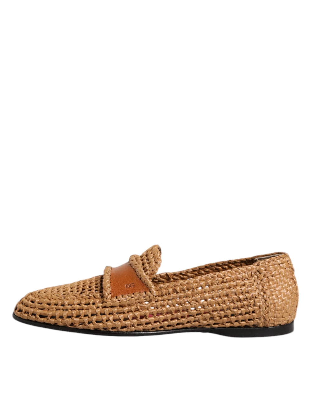Dolce & Gabbana Brown Woven Raffia Slip On Loafers Shoes - Flats