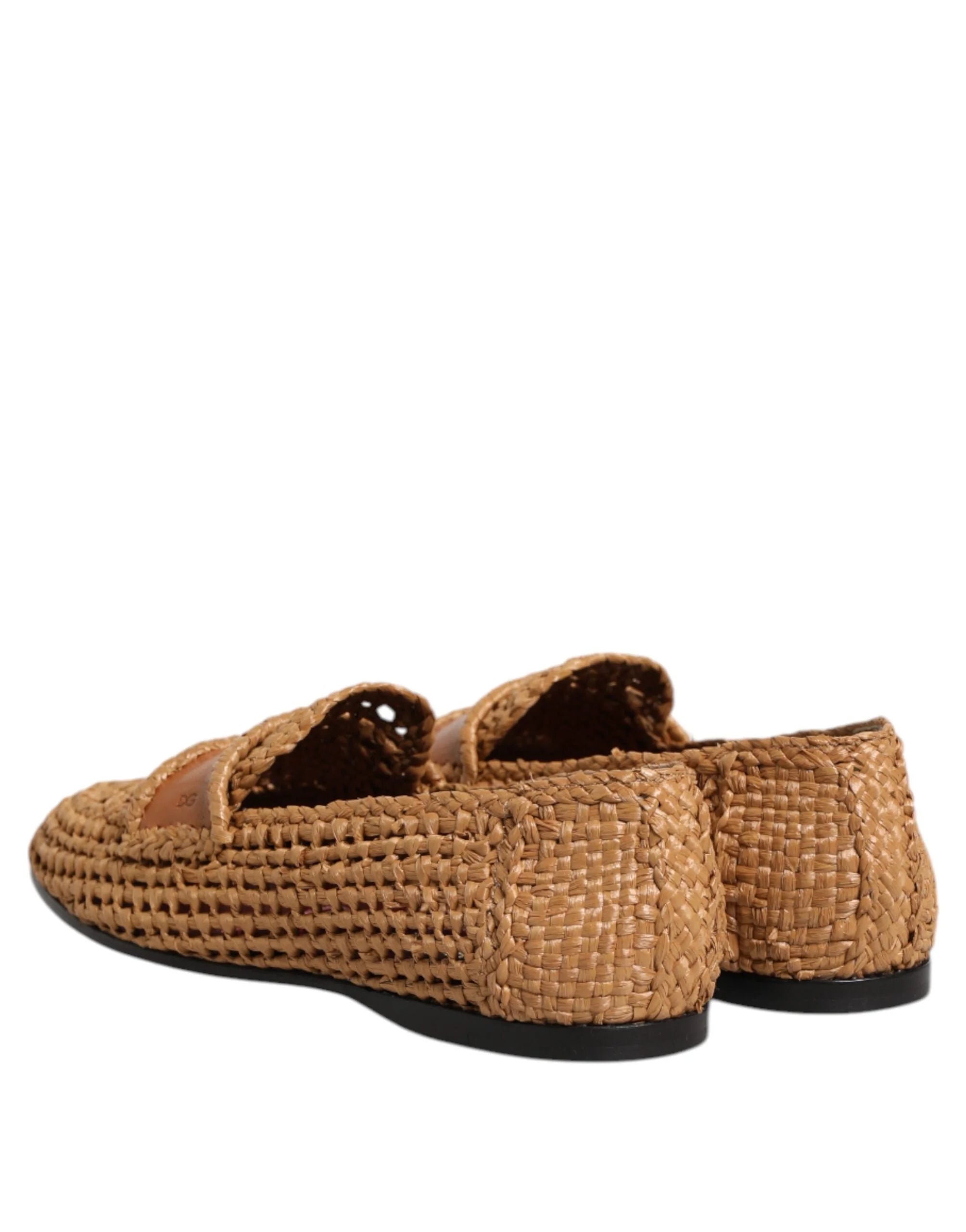 Dolce & Gabbana Brown Woven Raffia Slip On Loafers Shoes - Flats