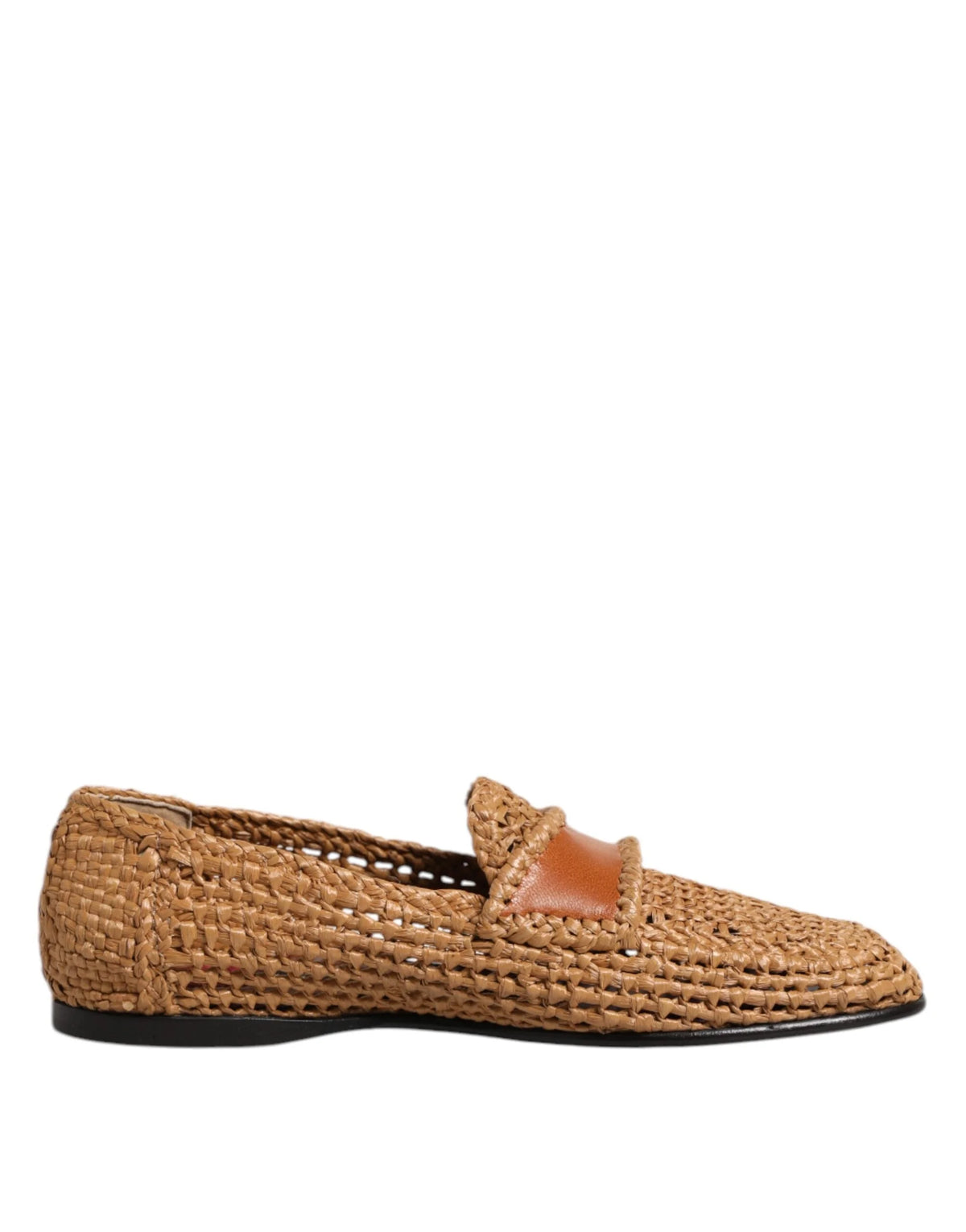 Dolce & Gabbana Brown Woven Raffia Slip On Loafers Shoes - Flats