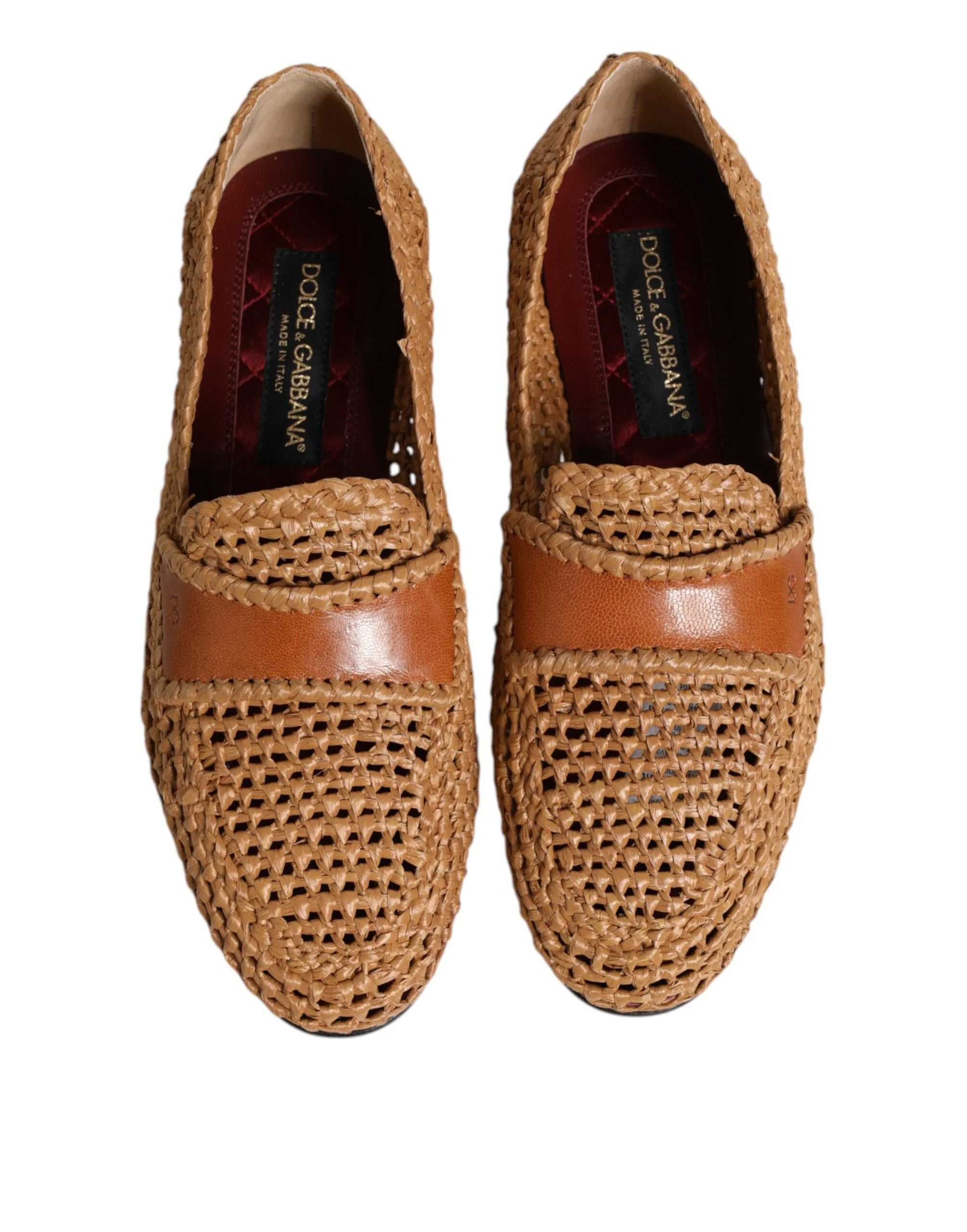 Dolce & Gabbana Brown Woven Raffia Slip On Loafers Shoes - Flats