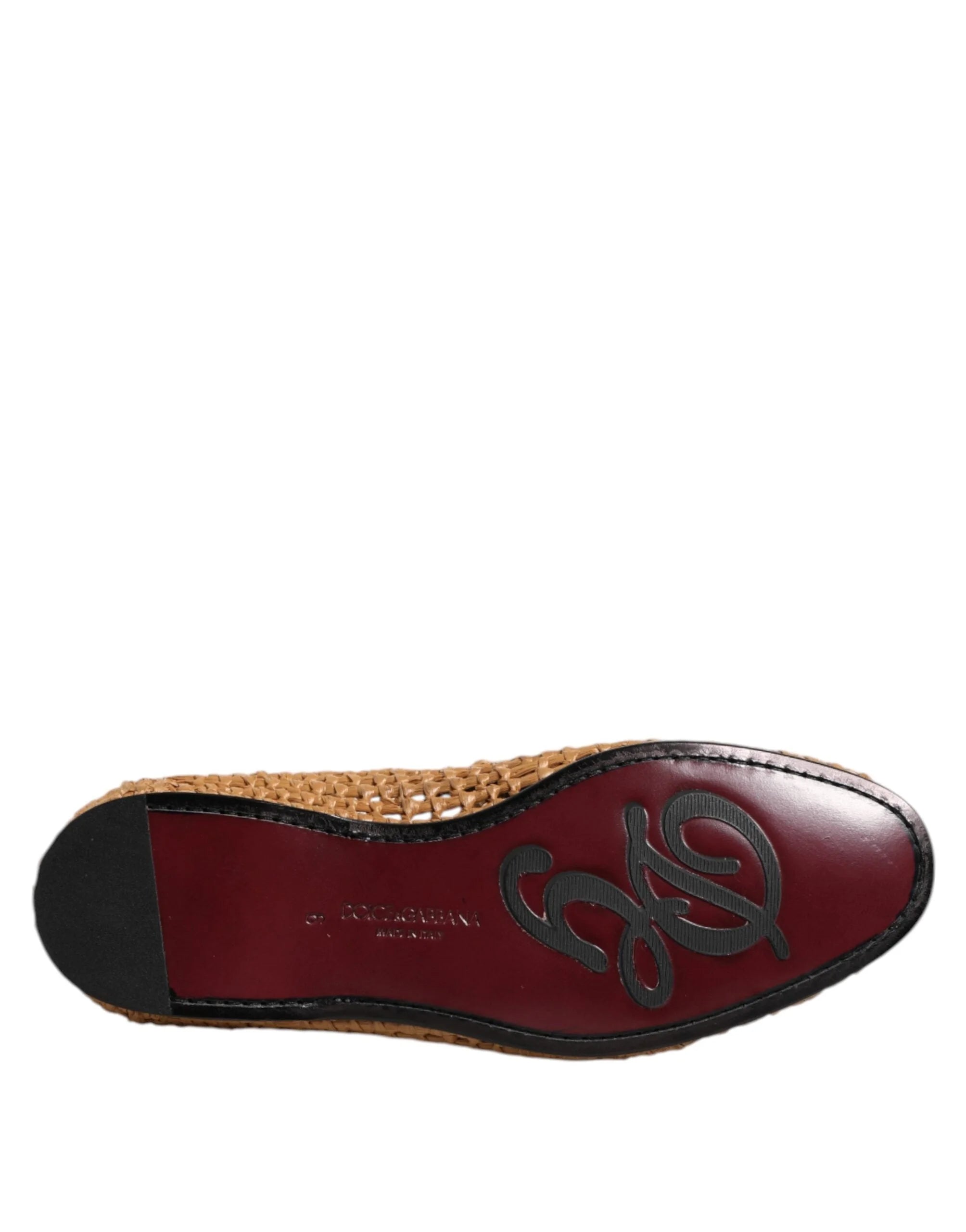 Dolce & Gabbana Brown Woven Raffia Slip On Loafers Shoes - Flats