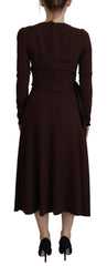 Dolce & Gabbana Brown Wrap Long Sleeve Midi Stretch Dress - Dresses
