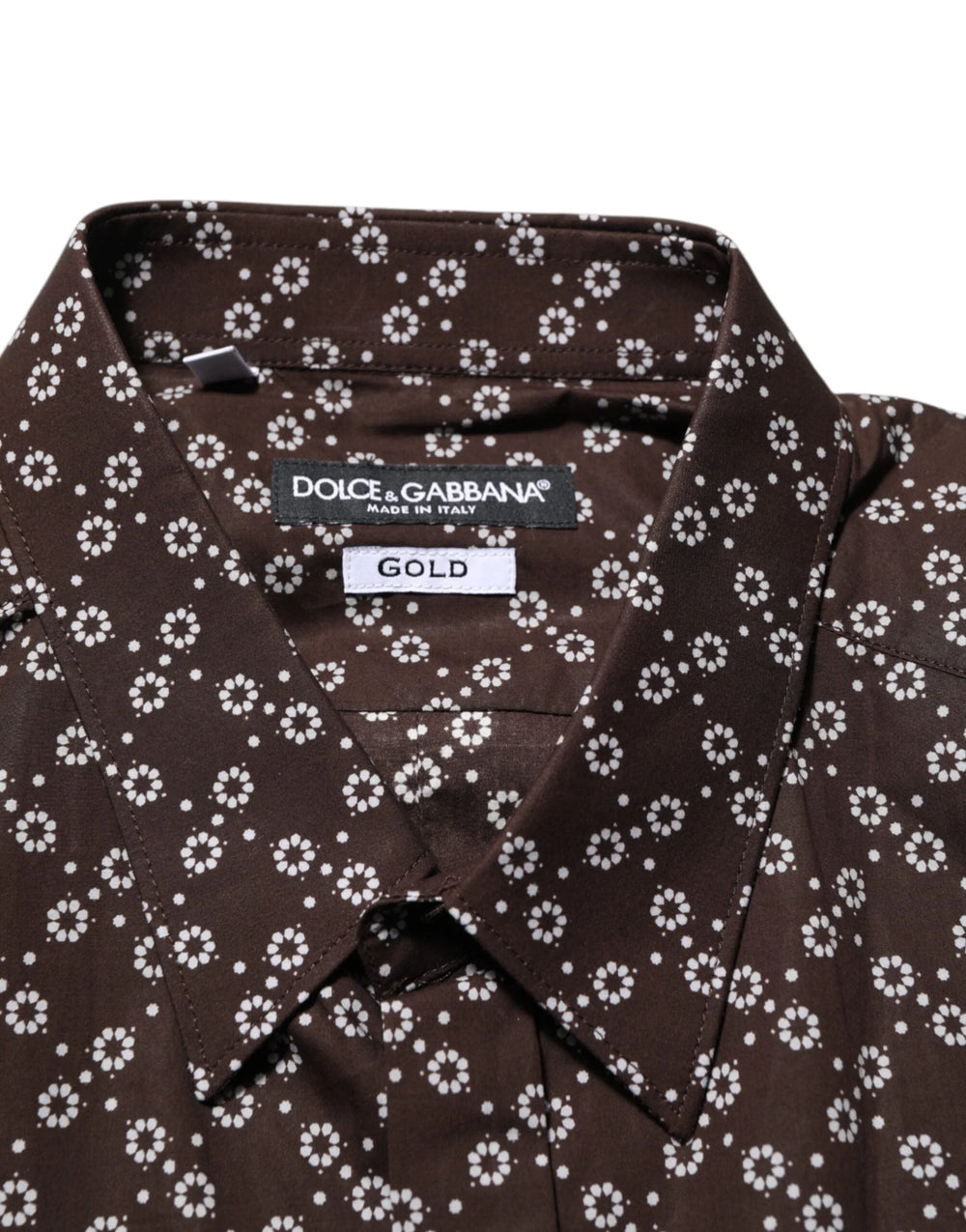 Dolce & Gabbana BrownFloral Collared GOLD Formal Dress Shirt - IT42 | XL - Shirts