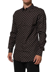 Dolce & Gabbana BrownFloral Collared GOLD Formal Dress Shirt - IT42 | XL