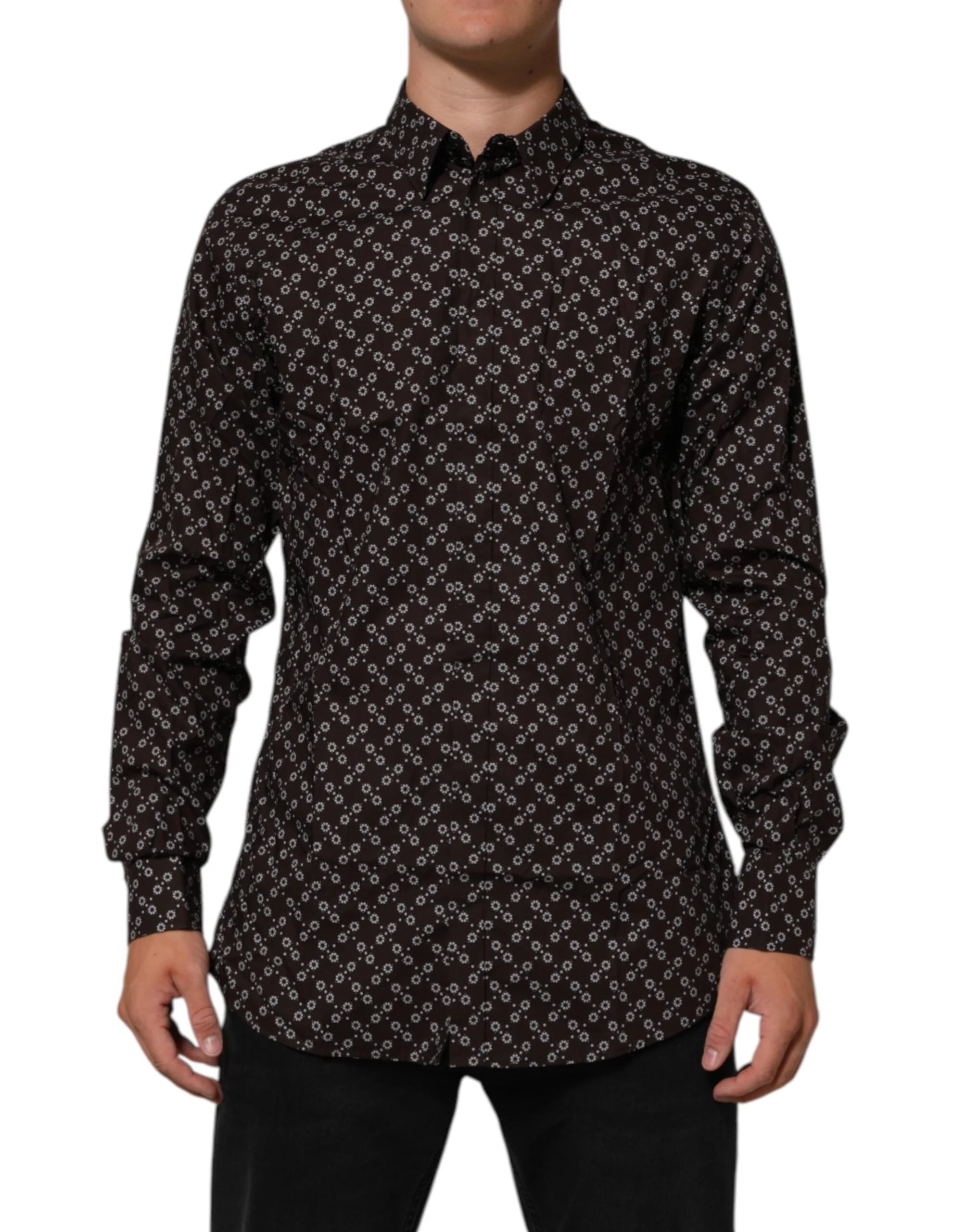 Dolce & Gabbana BrownFloral Collared GOLD Formal Dress Shirt - IT42 | XL