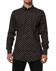 Dolce & Gabbana BrownFloral Collared GOLD Formal Dress Shirt - IT42 | XL