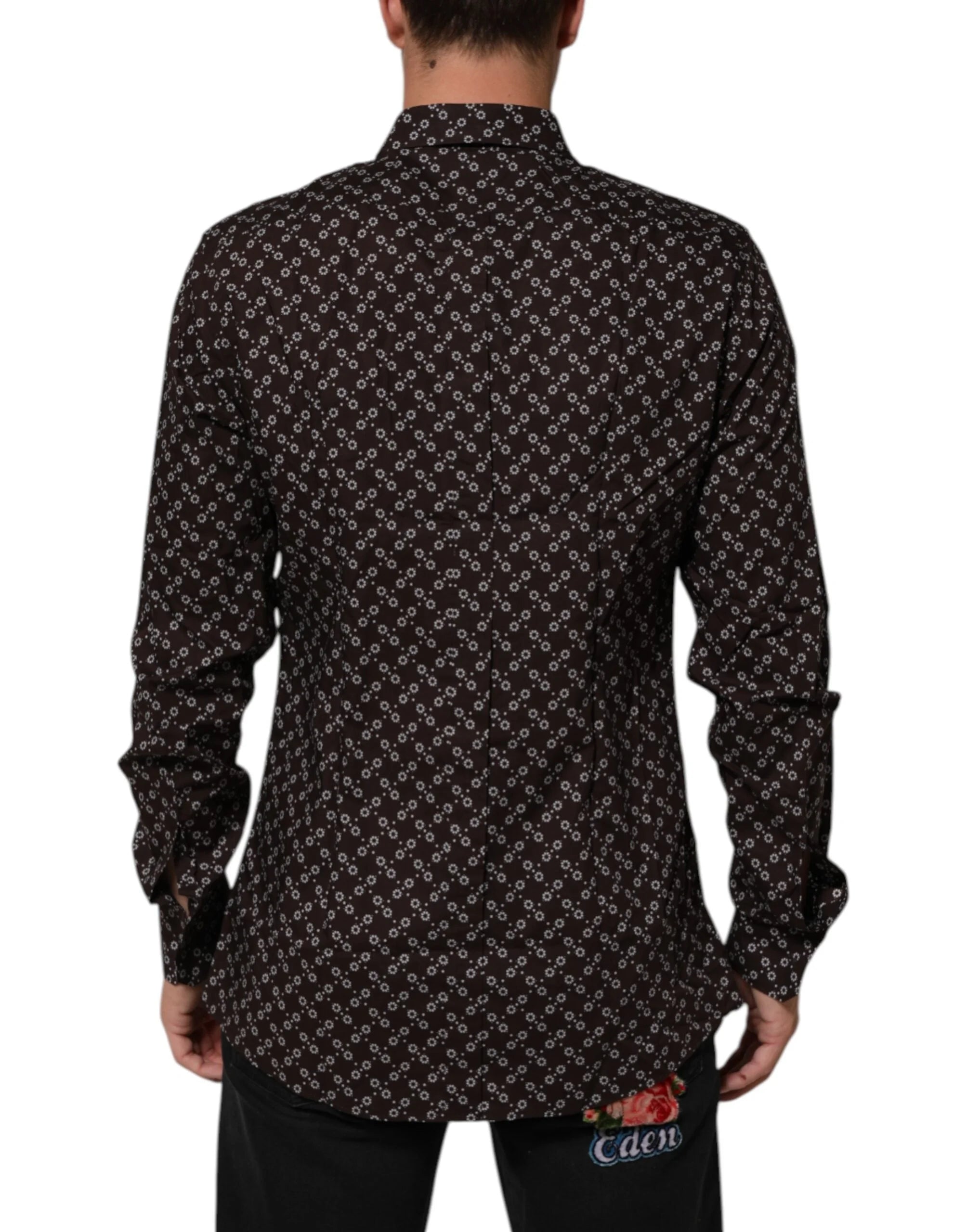 Dolce & Gabbana BrownFloral Collared GOLD Formal Dress Shirt - IT42 | XL