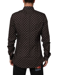 Dolce & Gabbana BrownFloral Collared GOLD Formal Dress Shirt - IT42 | XL