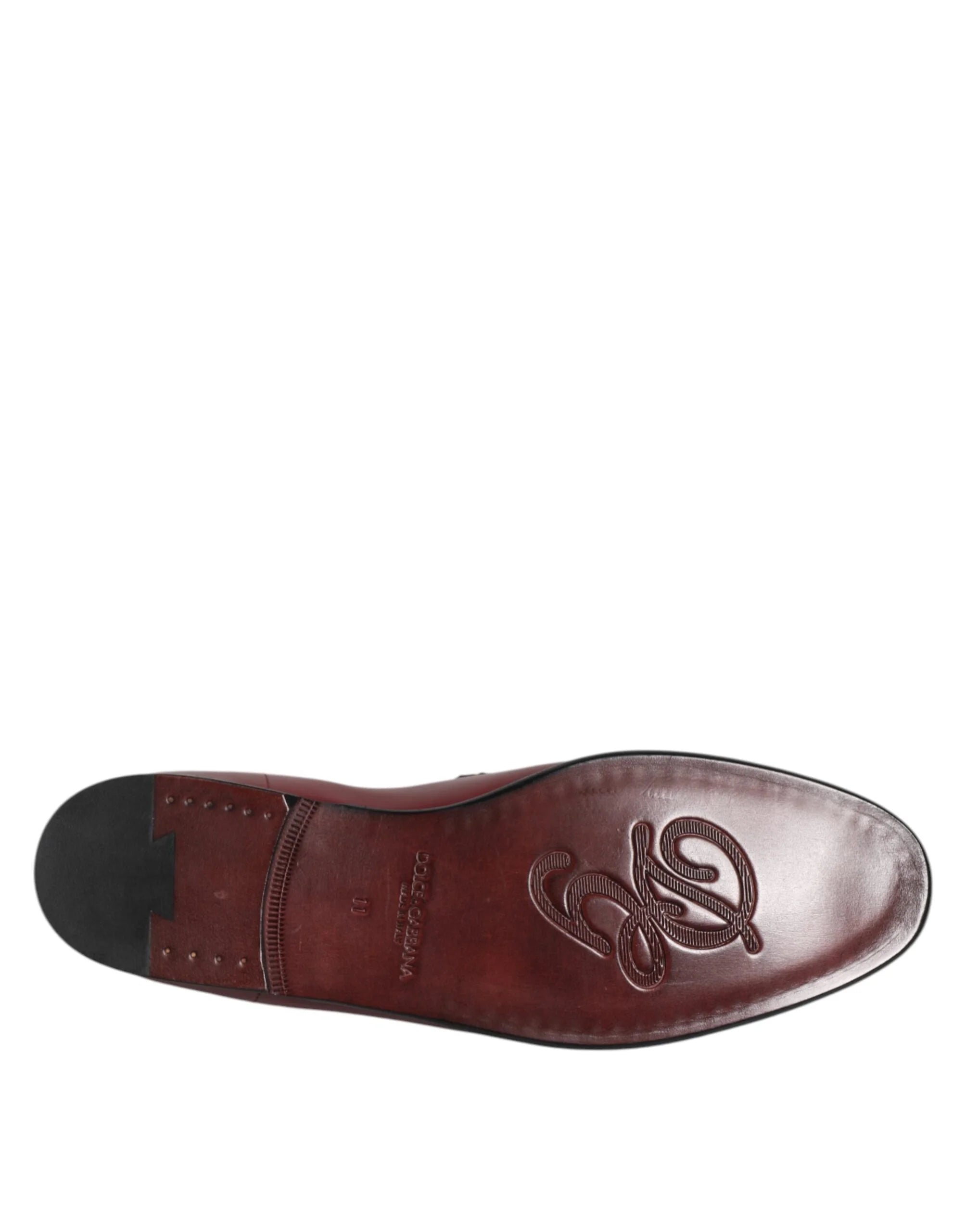 Dolce & Gabbana Burgundy Calfskin Leather Formal Slip On Shoes - Flats