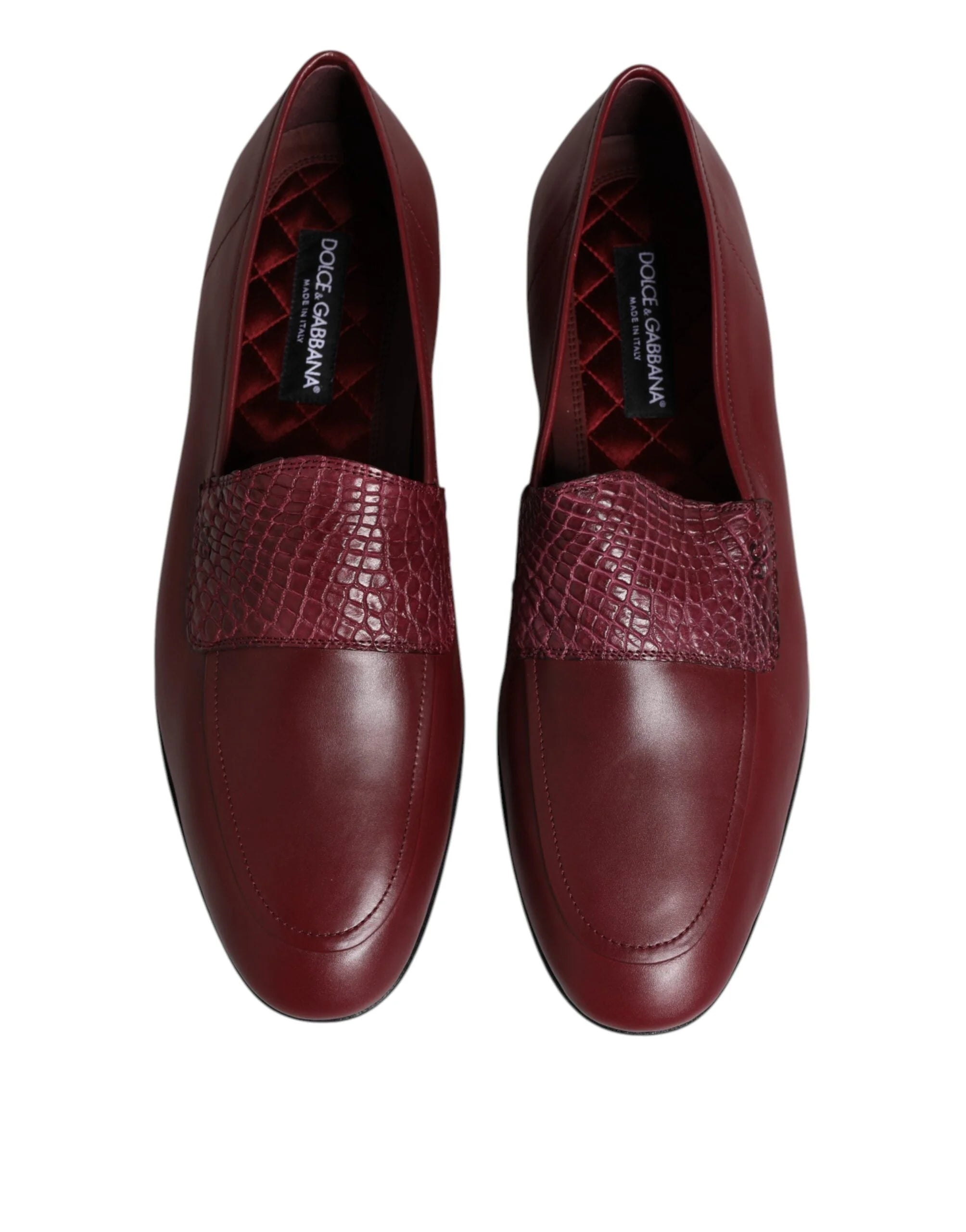 Dolce & Gabbana Burgundy Calfskin Leather Formal Slip On Shoes - Flats
