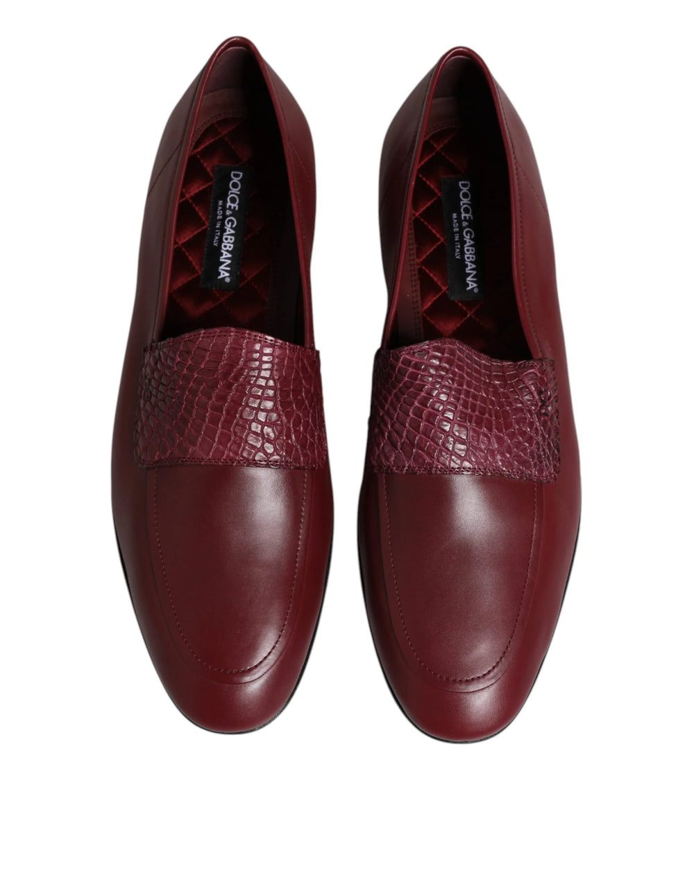 Dolce & Gabbana Burgundy Calfskin Leather Formal Slip On Shoes - Flats