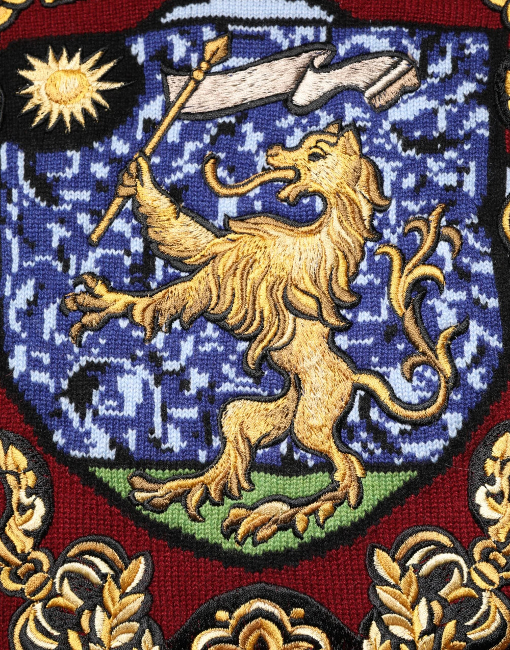 Dolce & Gabbana Burgundy Cashmere Lion Crest Pullover Sweater - Sweaters