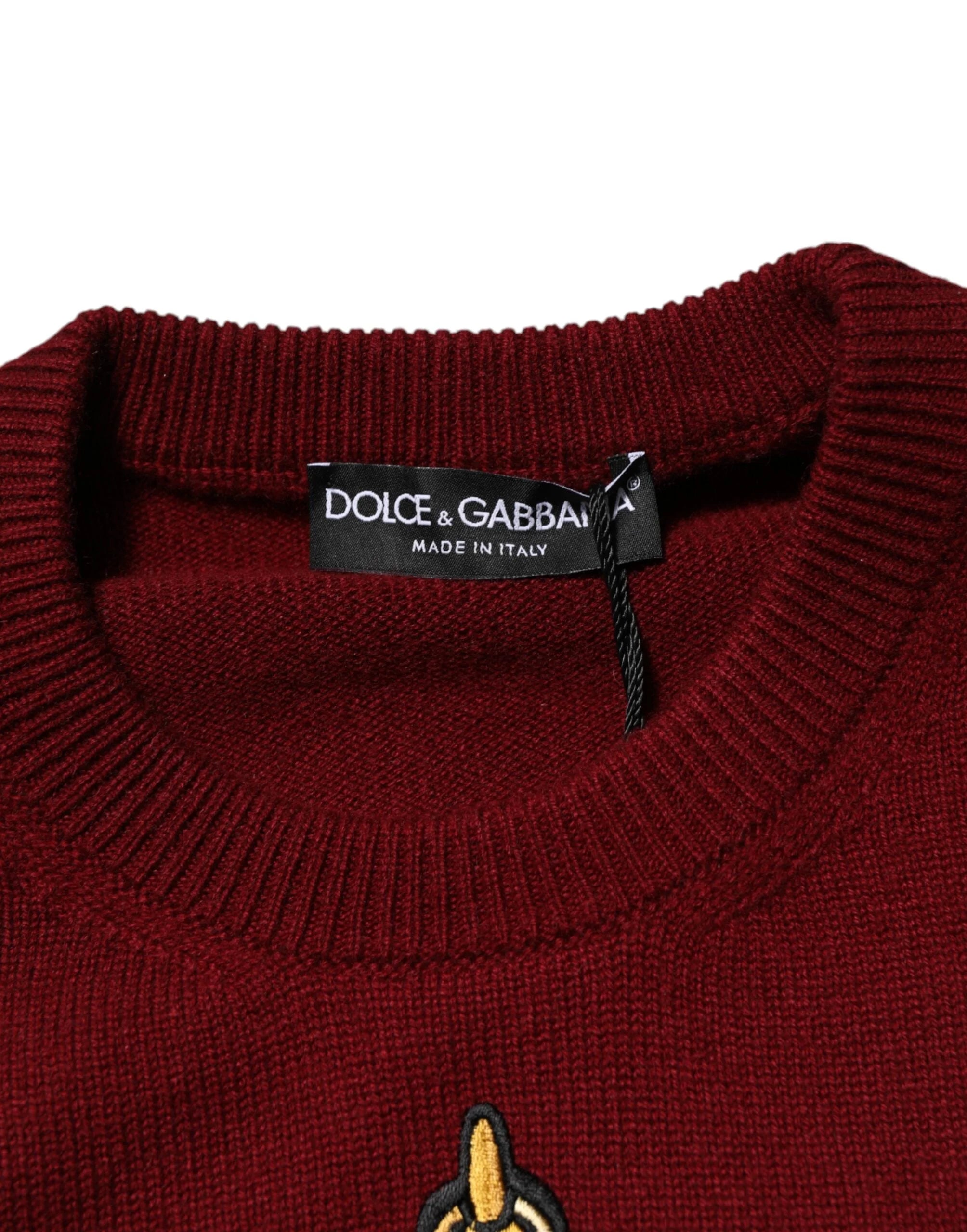 Dolce & Gabbana Burgundy Cashmere Lion Crest Pullover Sweater - Sweaters