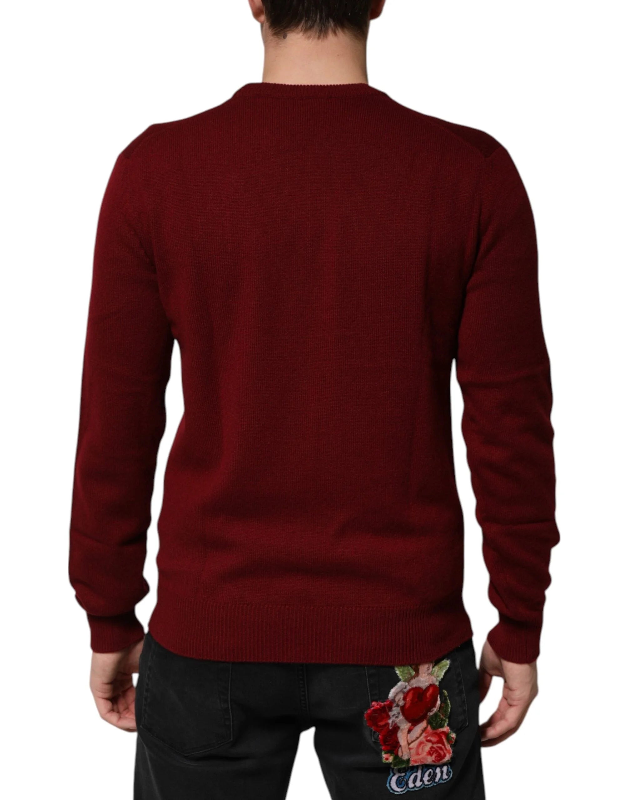 Dolce & Gabbana Burgundy Cashmere Lion Crest Pullover Sweater - Sweaters