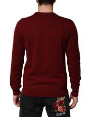 Dolce & Gabbana Burgundy Cashmere Lion Crest Pullover Sweater - Sweaters