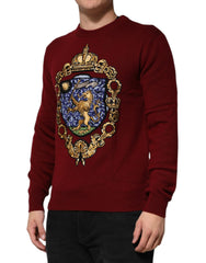 Dolce & Gabbana Burgundy Cashmere Lion Crest Pullover Sweater - Sweaters