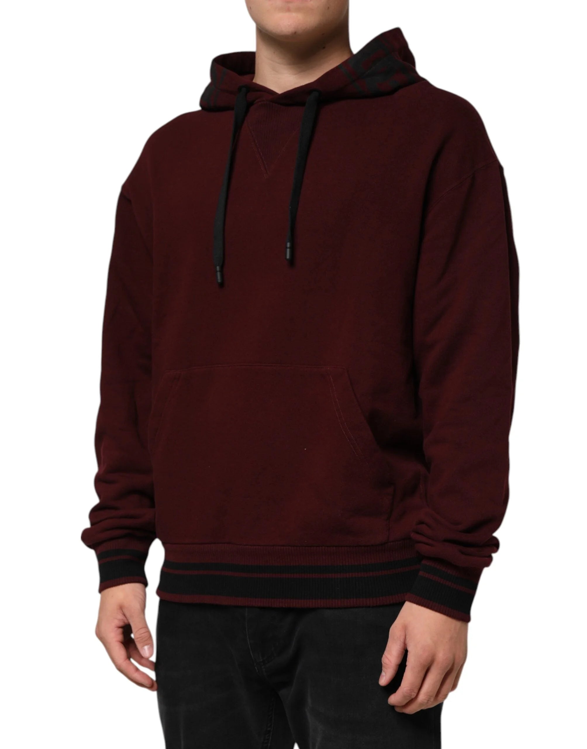 Dolce & Gabbana Burgundy Cotton Plaid Lined Men Hoodie Sweater - Hoodies