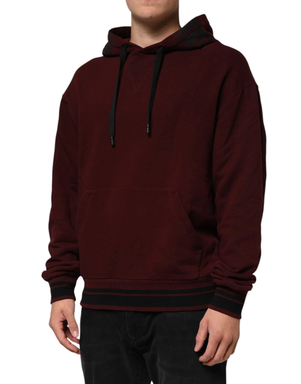 Dolce & Gabbana Burgundy Cotton Plaid Lined Men Hoodie Sweater - Hoodies